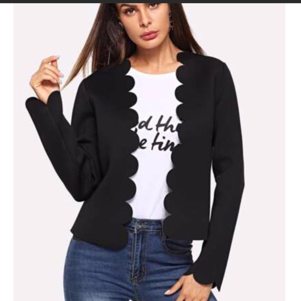 NWOT SHEIN Black Modern Blazer w/t Scalloped Edges